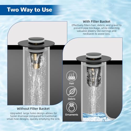 Hibbent 3 PCS Upgraded 3 in 1 Bathroom Sink Drain Strainer, Pop Up Stopper - Image 3