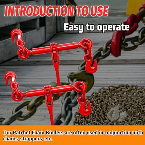 Ratchet Chain Binders 1/4''- 5/16'', Load Binder with G70 Grab Hooks, Adjustable 1/4" Binder for 1/4 Chains, 2200 Pounds Working Load Limit- Heavy Duty Ratchet Binders for Towing (2 Pack) - Image 6