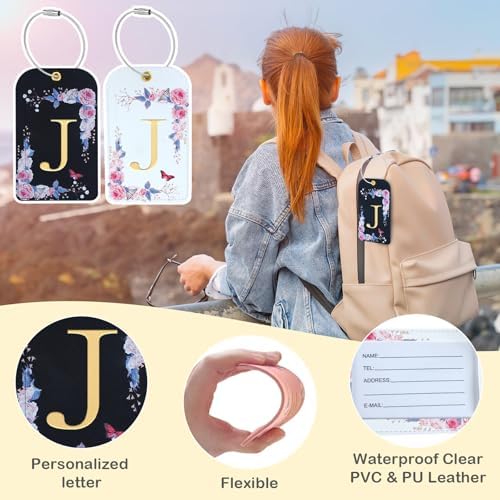 3 Pack Luxury Floral PU Leather Luggage Tags, Travel Accessories Gift (J) - Image 4