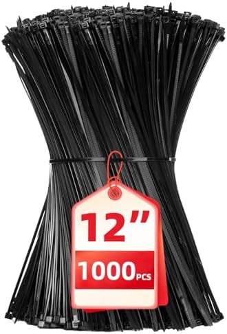 Zip Ties 12 inch, 1000 Pack Black Zip Ties, Self-Locking Nylon Cable Ties with 50 lb Tensile Strength,Wire Ties for indoor and outdoor use. by HAVEMETD