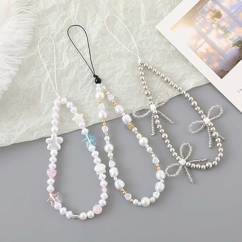 Beaded Phone Charm Lanyard Strap Girly Style Fixed Beads Pearl Lanyards - Image 6