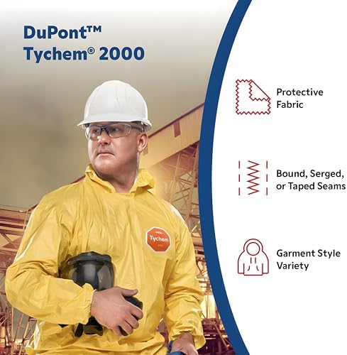 DuPont Tychem 2000 QC127S Disposable Chemical Resistant Coverall with Hood, Elastic Cuff and Serged Seams, Yellow, 3X-Large (Pack of 12) - Image 2