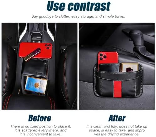 Car Seat Side Organizer, PU Leather Vehicle Storage Pocket, Universal Gap Filler for Auto Console Door Phone Document Sundries Organizer (Black and Red) - Image 4