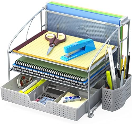 Simple Houseware 3-Tier Desk Organizer with Sliding Drawer, Silver by SimpleHouseware