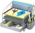 Simple Houseware 3-Tier Desk Organizer with Sliding Drawer, Silver by SimpleHouseware
