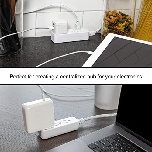 GE 3-Outlet Power Strip 5 Inch Braided Extension Cord with Multiple Outlets Grounded Flat Plug ETL Listed White 45190 (Pack of 12) - Image 6