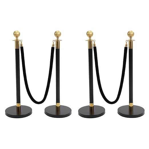 4Pcs Velvet Ropes and Stanchion Post, Stainless Steel Stanchions Posts by Unknown