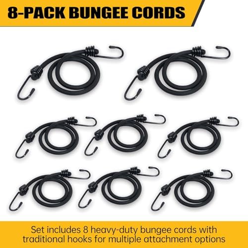 Bungee Cords with Hooks, 8 Pack 24 Inch Thick Elastic Rope – Strong, Stretchy Tie Downs with Secure Hooks for Cargo, Camping, Tents, Luggage – All-Weather - Image 6