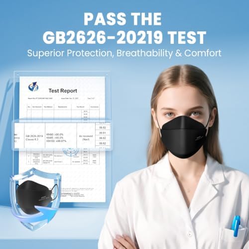 Borje KN95 Face Masks for Adults 50 Pack,5-Ply Black Disposable Face Mask Against PM 2.5 Smoke & Dust, Filtration Efficiency 95% - Image 5