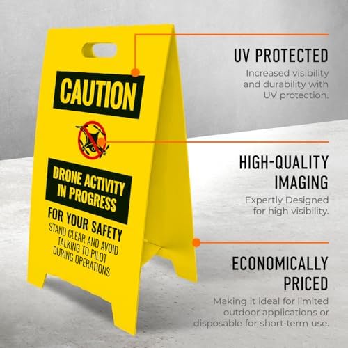 Caution Drone Activity In Progress For Your Safety Stand Clear and Avoid Double Sided Floor Sign, Yellow, 20x11 Inches, Coro Plastic Made in USA - Image 7