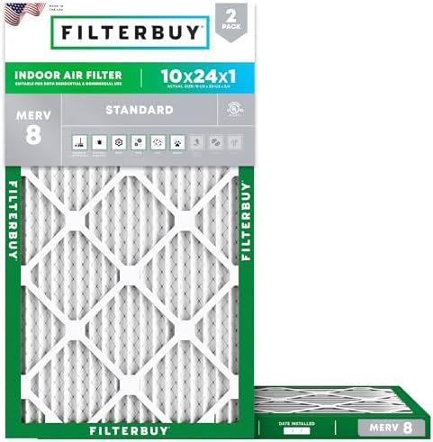 Filterbuy 10x24x1 Air Filter MERV 8 Dust & Allergy Defense (2-Pack) by Filterbuy