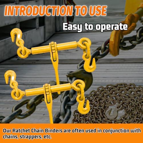 Ratchet Chain Binders 1/4''- 5/16'', Load Binder with G70 Grab Hooks, Adjustable 1/4" Binder for 1/4 Chains, 2200 Pounds Working Load Limit- Heavy Duty Ratchet Binders for Towing (2 Pack) - Image 4