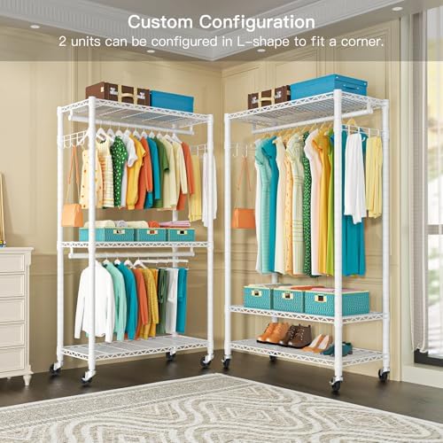 FUTASSI P1 Heavy Duty Garment Rack, 3 Tiers Adjustable Rolling Metal Closet - Image 4