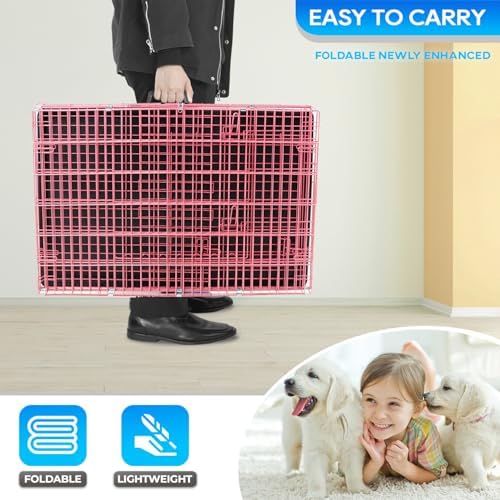FDW | 18" Foldable Metal Dog Crate | Pink | Cage for Small Dogs - Image 4