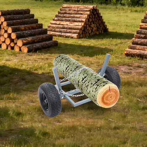 ATV Log Skidding Arch, 24" Dia Steel Log Dolly, 1500lbs Capacity Log Dolly Skidding Holder with Chain and 16" Pneumatic Tires for Farm, Commercial Wood Transport (Gray, 1500lbs Capacity) - Image 2