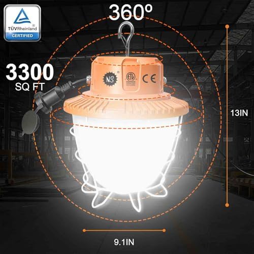 150W Temporary Work Light 360° Area 37500LM 5000K Light for Jobsite, IP65 Hanging Work Light with Hook, 3300 sq.ft Coverage Portable Construction Light for Garage Warehouse Workshop - Image 4