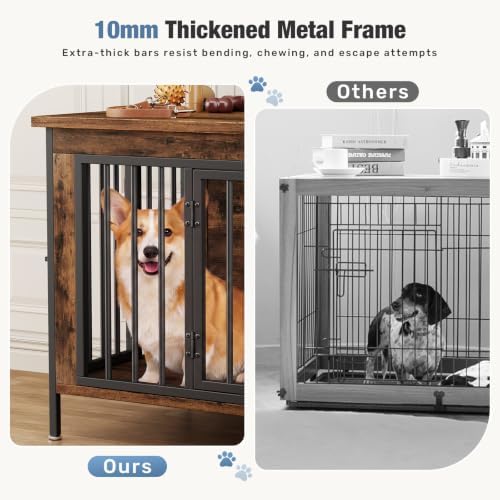 DUMOS 63" Dog Crate Furniture for 2 Dogs with Divider, Rustic Brown - Image 5