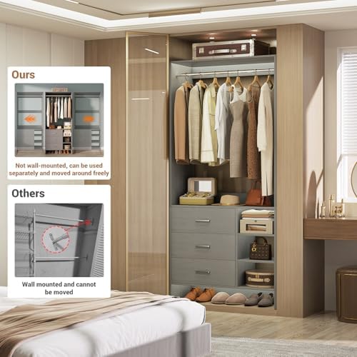 Aheaplus 2.5FT Closet System with 3 Drawers, 29.5’’ Closet Organizer, Grey - Image 6