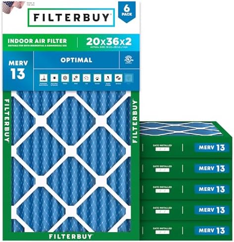 Filterbuy 20x36x2 Air Filter MERV 13 Smoke & Allergy Defense (6-Pack) by Filterbuy