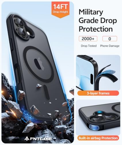 FNTCASE for iPhone 16 Case, Fit for Magsafe, Screen Protector, Black - Image 6