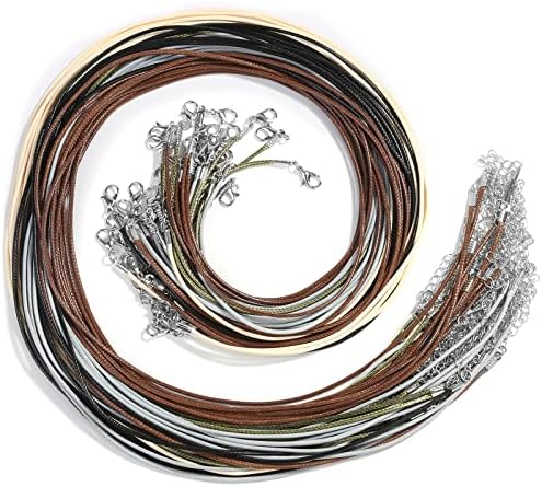 Necklace Cord, Paxcoo 50Pcs Necklace String Rope with Clasp, 24 Inch Waxed Cotton Cord Necklace Bulk for Charms Pendants, Bracelets, Necklaces, Jewelry Making Supplies and Beading Supplies by PAXCOO