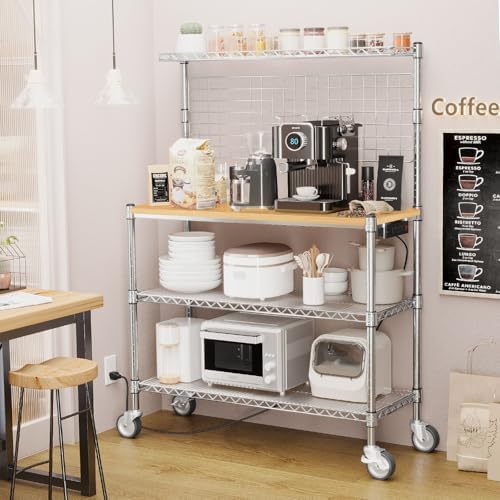 Bakers Rack with Power Outlet & Storage,36In Microwave Stand Kitchen Cart - Image 4