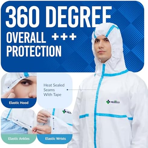 Medtecs Hazmat Suits - 6 Sizes Options - Disposable Coveralls Suit, Medical Protective Coverall PPE Hazmat Suits - Image 2
