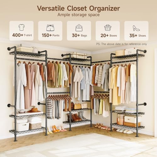 ONBRILL U5 Wall Mounted Closet System, Industrial Pipe Clothing Rack, Black - Image 3