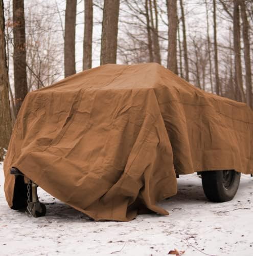 WHITEDUCK Canvas Tarp 18 oz. Heavy Duty Water Repellent UV Resistant, Rustproof Grommets, Industrial & Commercial Use Cloth Tarp (Cut Size: 8'x14', Finished Size: 7'6"x13'6", Tan) - Image 2