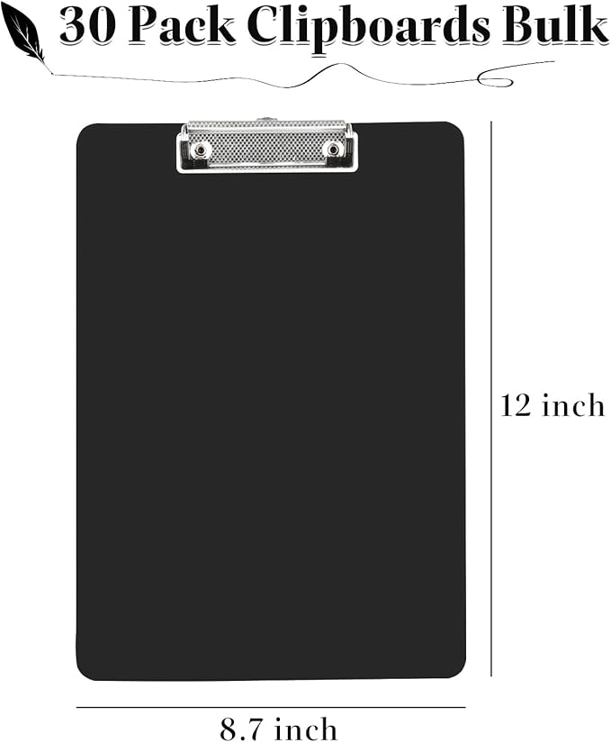 CertBuy 30 Pack Black Clipboards, Plastic Office Clipboard 12 x 8.7 Inch Letter - Image 2