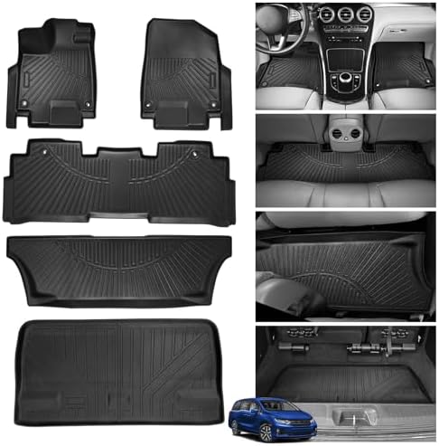 Powerty Floor Mats Cargo Liner for Honda Odyssey 2026 2025-2018 Mini Passenger Van Car Mats All Weather 3D TPE Anti-Slip Car Protection, 1st & 2nd & 3rd Set with Rear Cargo Mat Accessories by Powerty