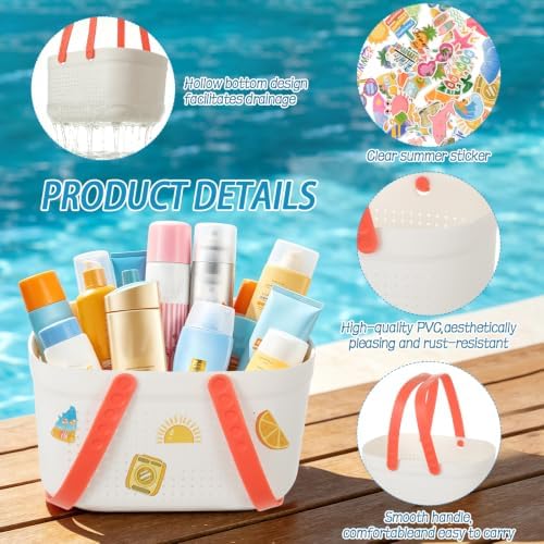 2 Pack Sunscreen Pool Storage Buckets - 9.4" x 6.7" x 5.9" Plastic Summer Beach Basket Poolside Box Container with Handle and DIY Stickers for Sunblock Sunglasses Towels Accessories - Image 3