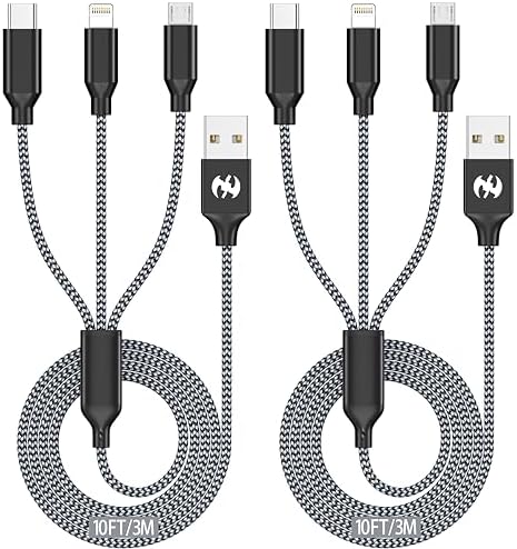 Multi Charging Cable 10ft 2Pack 3 in 1 Charger Cord, Long Multiple Cable by XnewCable
