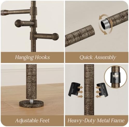 Closet Organizers Wall Mounted Closet System, 5-Row Heavy Duty Garment Clothes Rack, Industrial Pipe Clothing Rack with 4 Telescopic Rods, 3 Fixed Rods, 6 Hooks & 8 Shelves for Bedroom, Black and Gold - Image 6