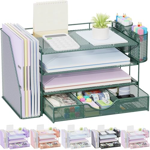gianotter 4-Tier Desk Organizer with Drawers, File Holders, Letter Trays and Pen Holders - Workspace Accessories for Office Supplies (Green) by gianotter