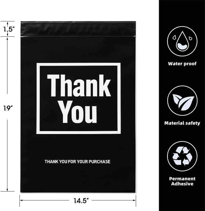 POLYSELLS Thank You Poly Mailers 14.5x19 inches 50 Pcs Waterproof Self-Sealing Shipping Bags for Clothing | Black - Image 2