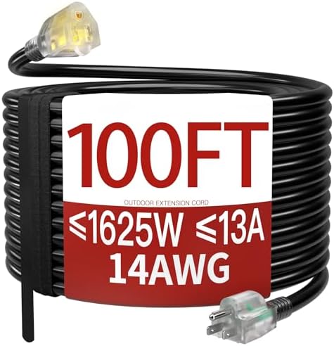 Skrizcable 14/3 100 FT Extension Cord Outdoor, Black Power Cord by Skrizcable