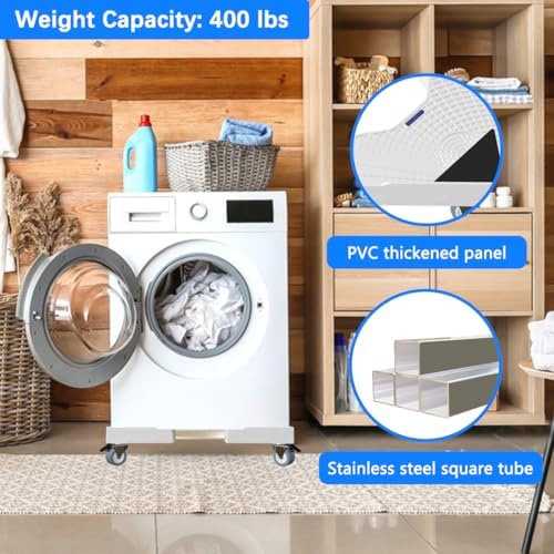 Appliance Dolly Cart with 4 Locking Wheels Mini Fridge Stand Adjustable Universal Mobile Roller for Portable Washer, Dryer, Refrigerator, Furniture, White - Image 4