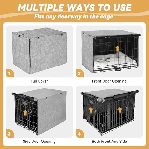 Akinerri Dog Crate Cover, Double Door Waterproof Kennel Cover, 42 in Grey - Image 4