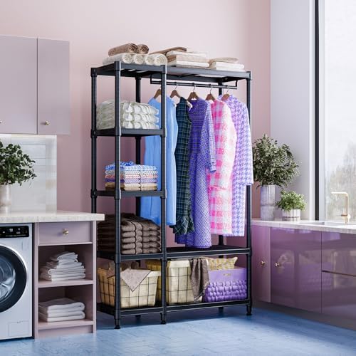 IZEUK Heavy Duty Garment Rack Wire Clothes Rack for Hanging Clothes (Black, 5 Tier with 1 Rod, 15.4" D x 35" W x 71.5" H) - Image 6
