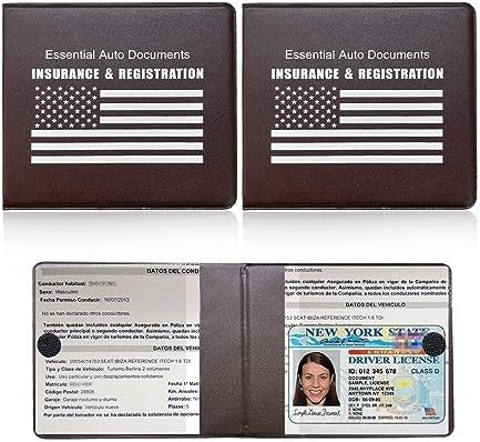 Ziciner Car Registration Insurance Holder, 2Pack Essential Auto Card Document Glove Box Organizer with Touch Fastener, Vehicle Interior Accessories Perfect for Most Car, Truck, SUV (Brown/White Flag) by Ziciner