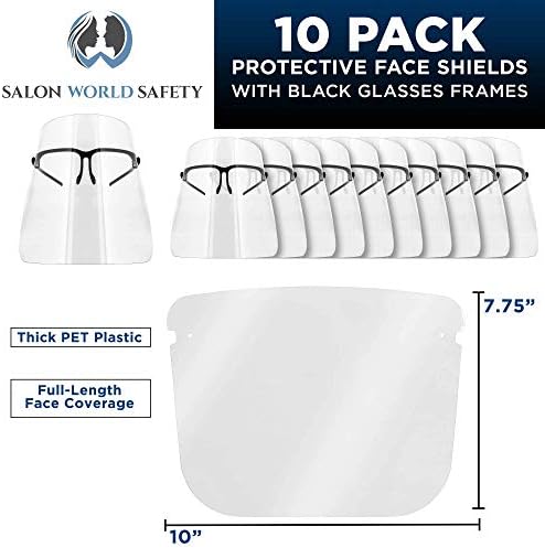 Salon World Safety Face Shields with Black Glasses Frames (Pack of 10) - Image 2