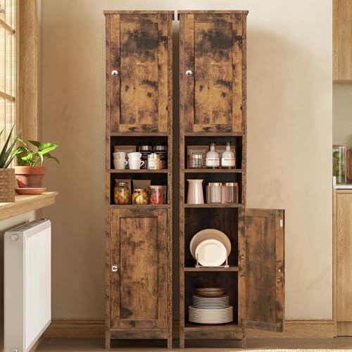 TEENFON 67" Tall Bathroom Cabinet with 2 Adjustable Shelves and 2 Doors, Narrow Bathroom Storage Cabinet for Small Space, Living Room, Entryway, Kitchen, Rustic Brown - Image 4