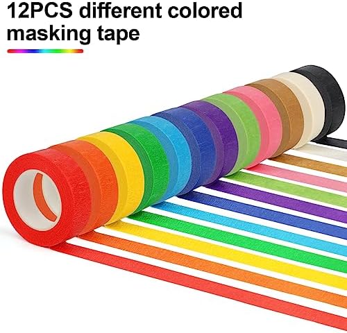 Guirnd 12PCS Colored Masking Tape, Arts & Crafts Supplies Colored Tape for Kids, Color Painters Tape Rolls 1.7cm x 18m (2/3In x 19.5Yards) - Image 3