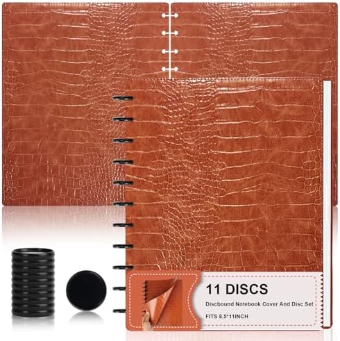 Pu Leather 8.5x11 In Discbound Notebook Cover And Disc Set Discbound Planner Cover With 11 Pcs Expansion Discs Disc Bound Notebook Accessories Letter Size For Office(Brown;No Inner Paper) by SKLENICE
