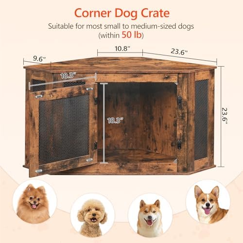 MAHANCRIS Corner Dog Crate Furniture, Wooden Dog Kennel End Table, Decorative Pet Crate Indoor Use, Furniture Style Dog House for Small Medium Dog, Dog Cage TV Stand, Rustic Brown DCRB0801 - Image 3