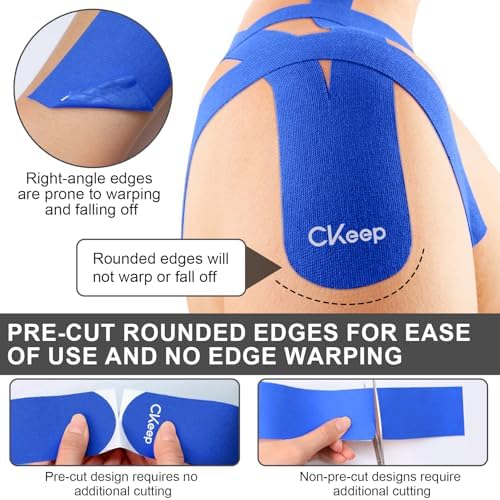 CKeep Kinesiology Tape precut Strips, 40 Count Elastic k Tape, Blue - Image 4