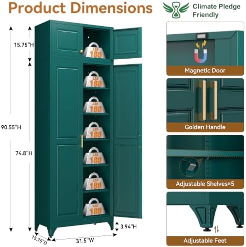 Polup 90" Pantry Cabinet, Tall Metal Storage Cabinet with Doors and Shelves - Image 3