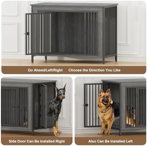 EasyCom 47.24" Dog Crate Furniture for 1 or 2 Dogs, 65-92 Pounds, Dark Grey - Image 4