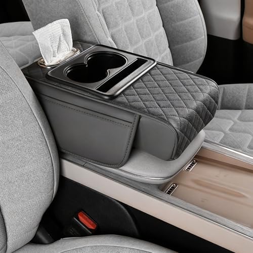 Automotive Armrests Car Console Organizer and Console Cover, Car Center Console Cover with Center Console Cup Holder, Memory Foam Waterproof Leather Auto Armrest Protector (Gray) by Unknown
